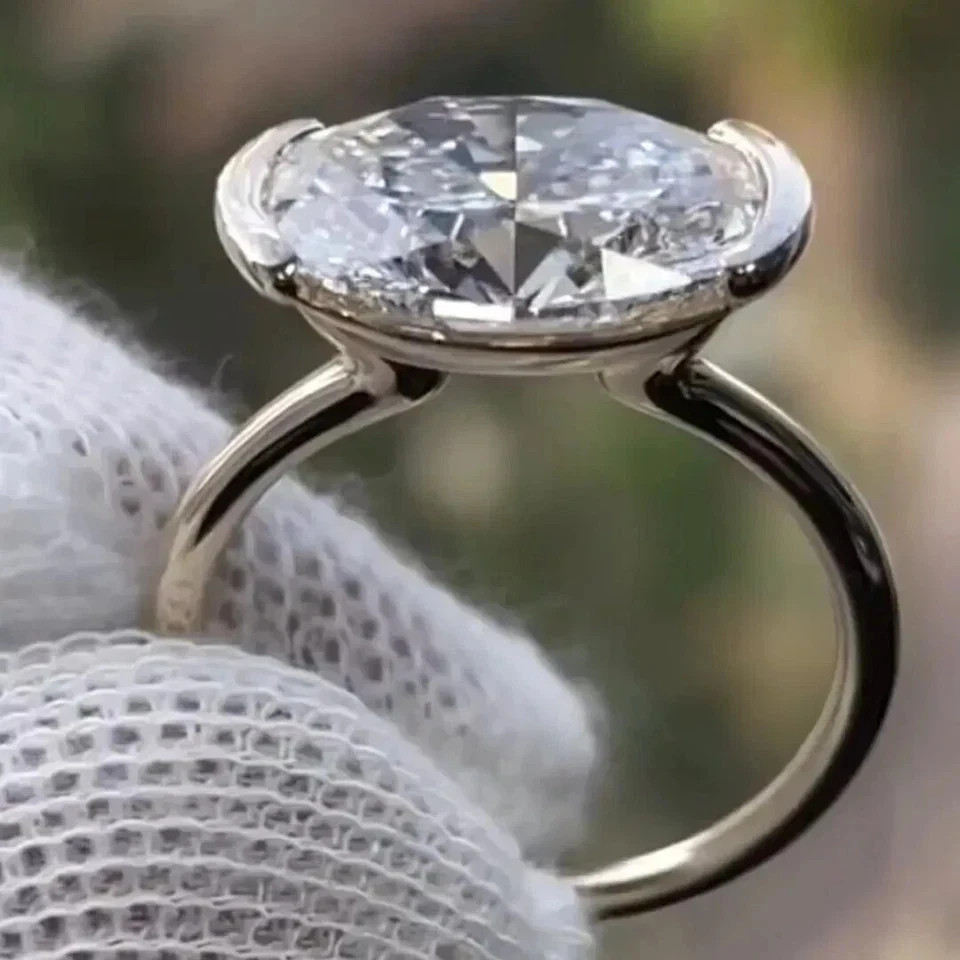 10.55Ct White Oval Treated Diamond Bezel Solitaire Ring 925 Silver Certified