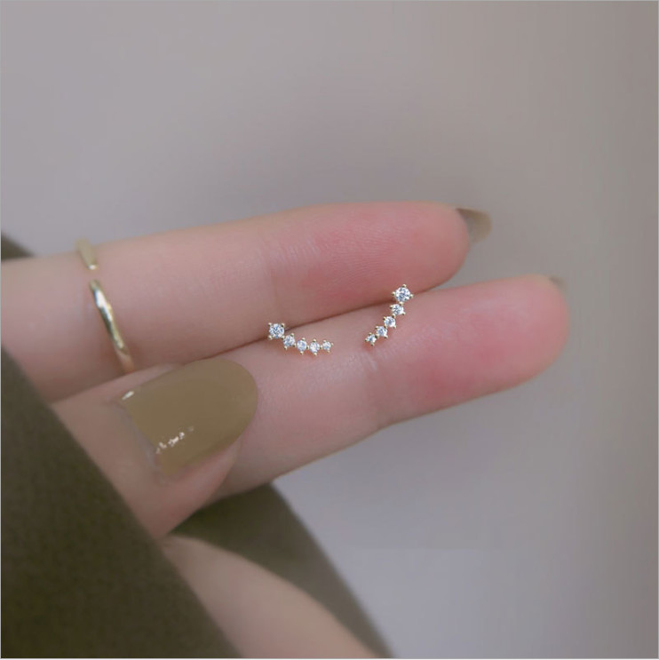 Gold Plated Brass Cz Ear Climber Crawler Tiny Stud Post Earrings K33A