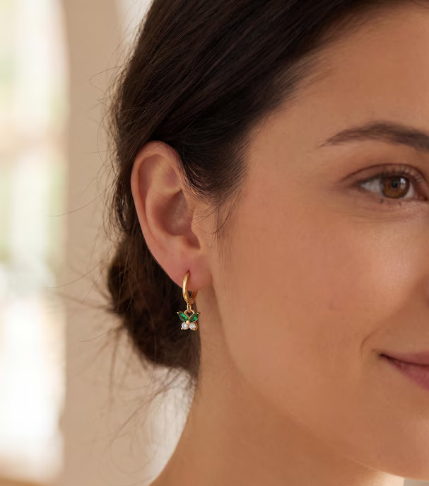 1TCW Marquise Lab Created Emerald & Diamond Hoop Clip-on Earring 14k Gold Plated