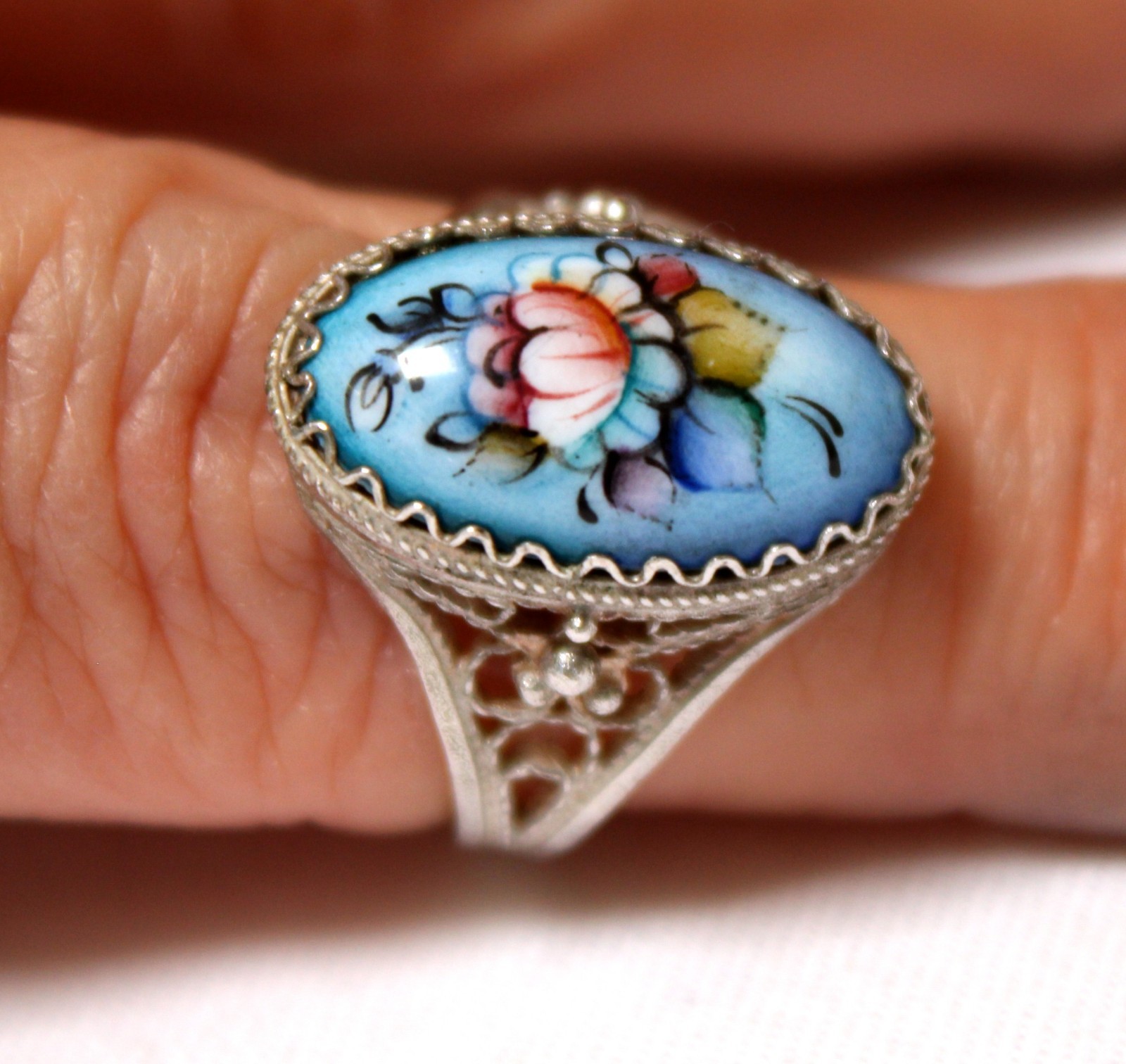 Vintage Russian Hand Painted Enamel Rings 4 Variation Finift Technique #77,83,95