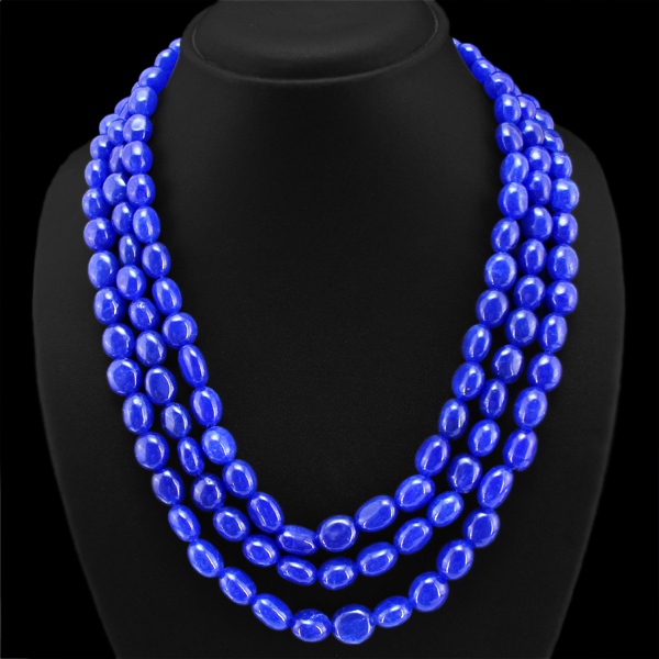 WORLD CLASS QUALITY 751.00 CTS EARTH MINED 3 LINE BLUE SAPPHIRE BEADS NECKLACE