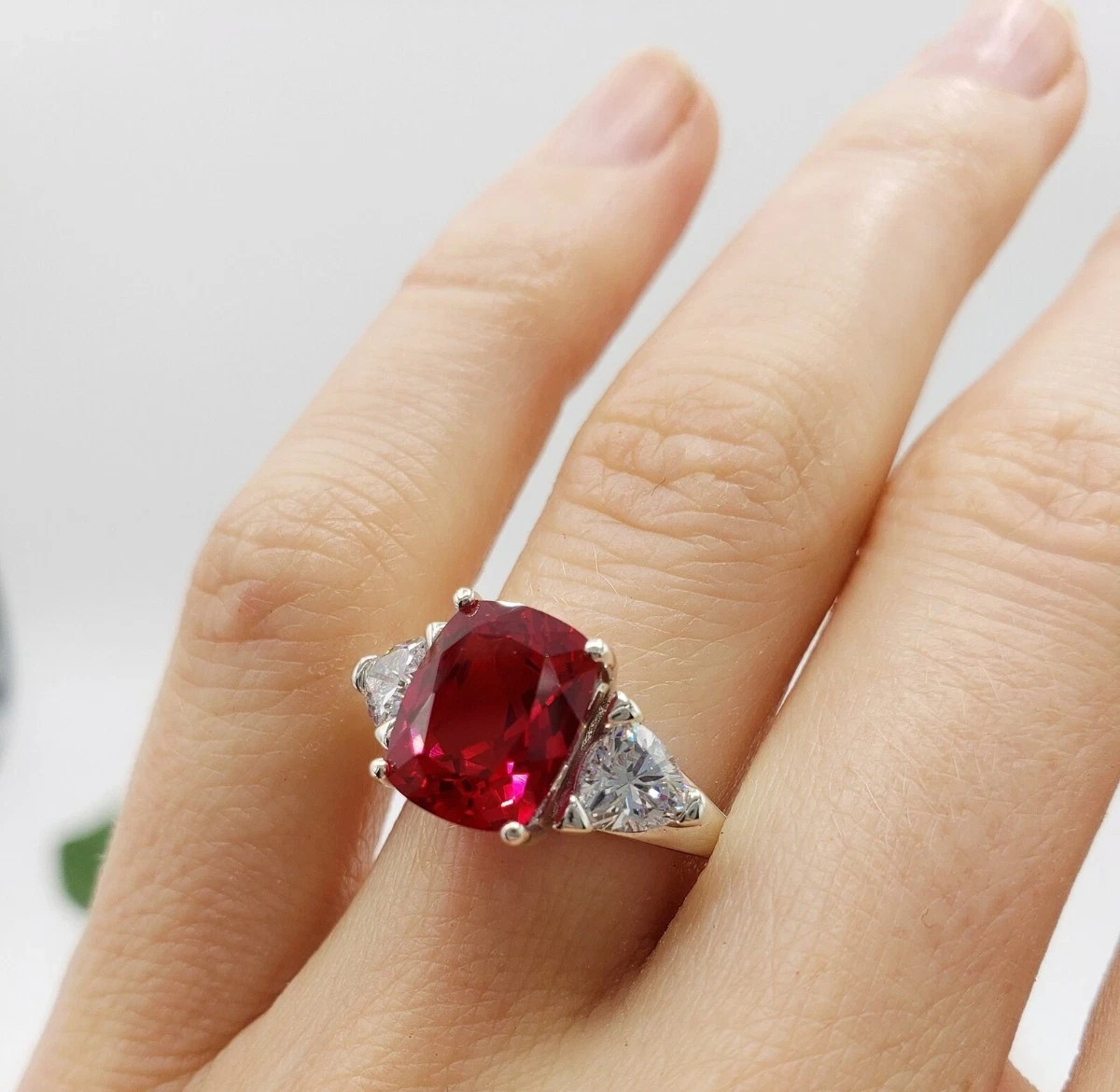 5.00 Ct Cushion Cut Natural Ruby Diamond Engagement Ring 14K Solid White Gold 7