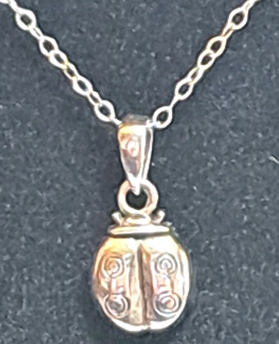 Ralph Lauren RL Signed Sterling Ladybug Pendant Choker Necklace 925 Silver 12″