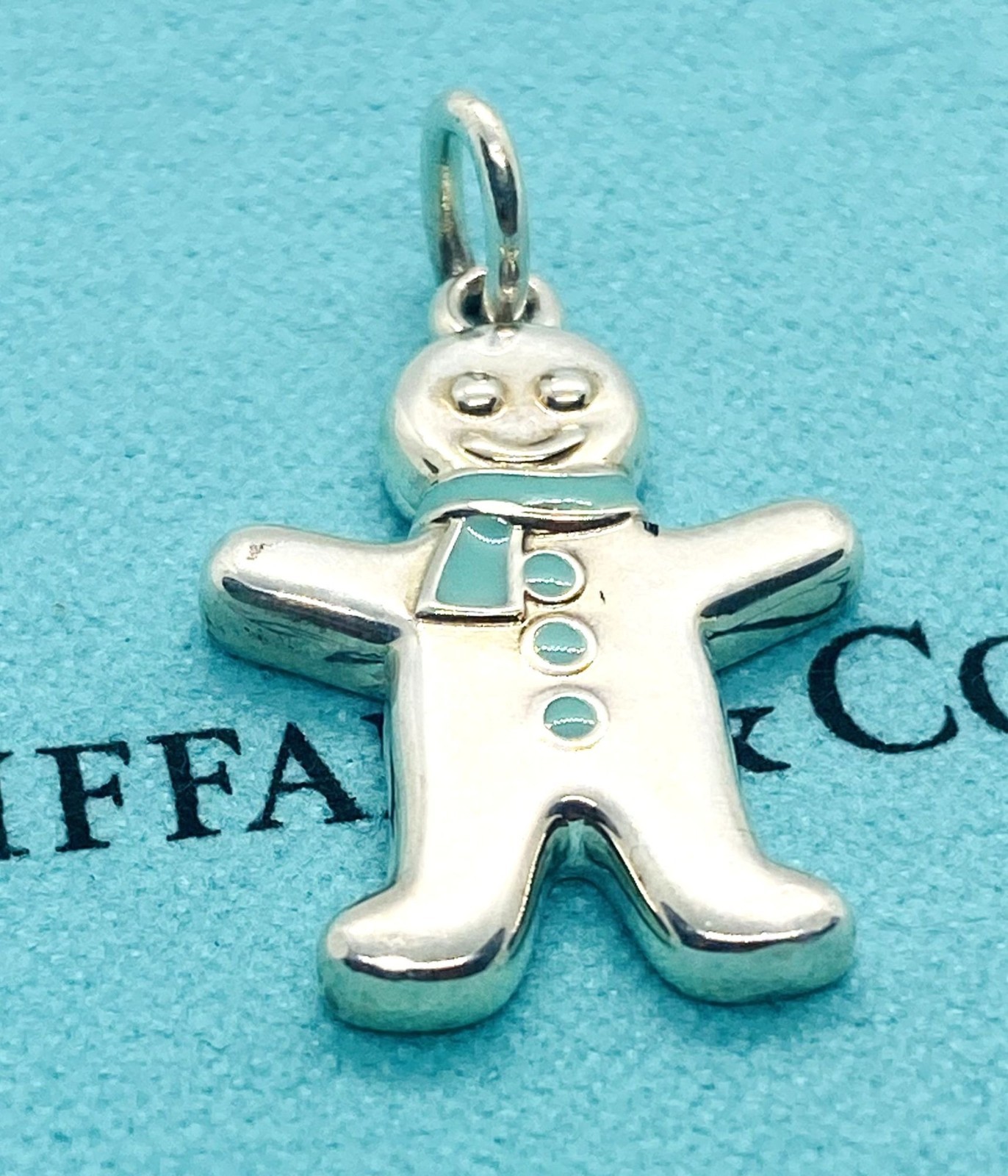 Tiffany & Co Gingerbread Man Pendant Charm Blue Enamel Sterling Silver 925