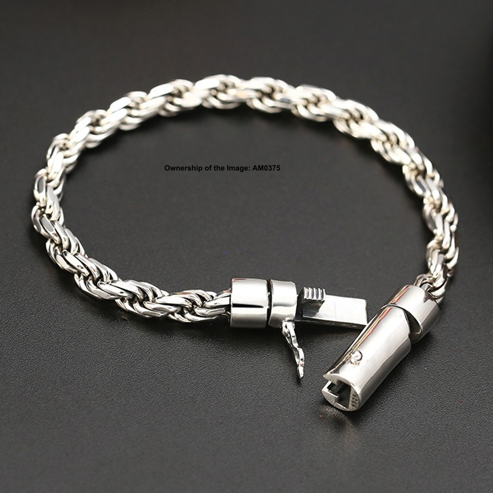 Solid 925 Sterling Silver Bracelet 6mm Rope Link Chain Men’s Bracelet 7.9inch