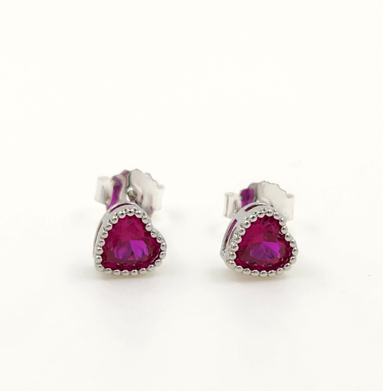 925 Sterling Silver Heart 6.5mm Ruby Bezel Earrings Gemstone