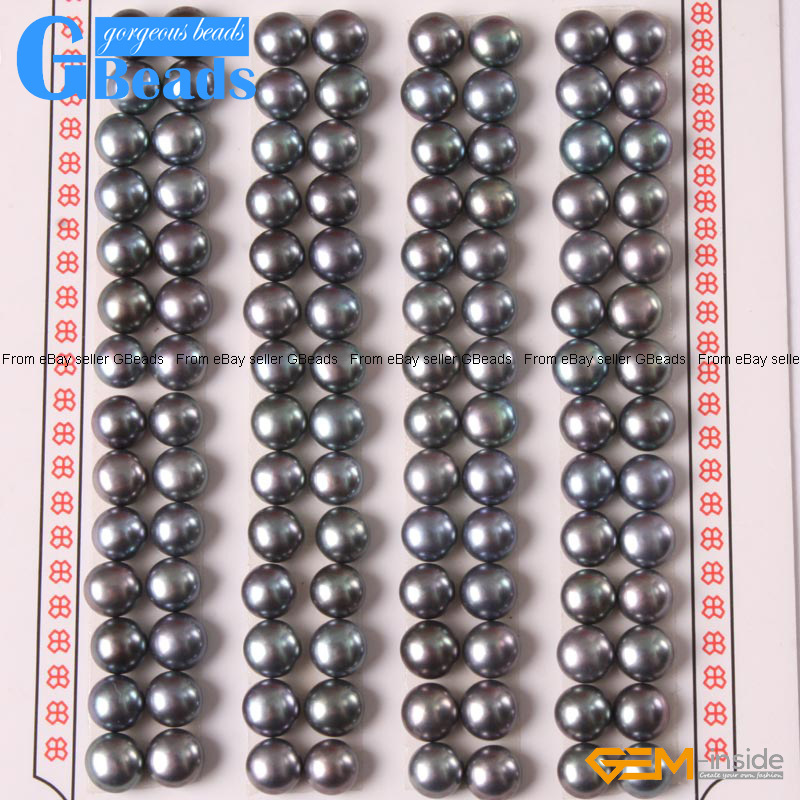 6-6.5mm Button Shape Half Drilling Genuine Pearl Beads For Earrings 56 Pairs