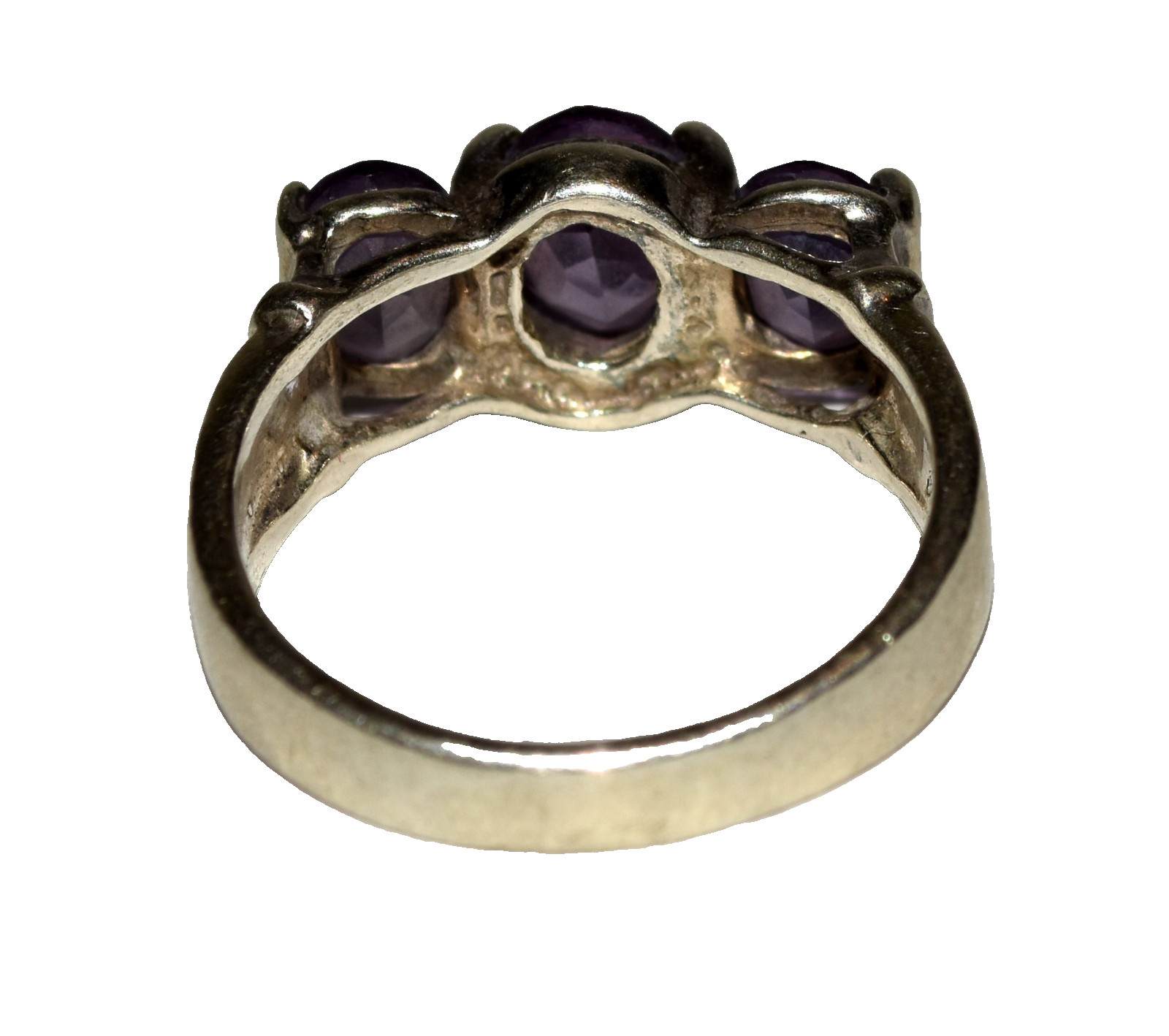 Vintage Signed UTC Amethyst 3 Oval Stones Sterling Silver Ring 5.3 Gram Size 6