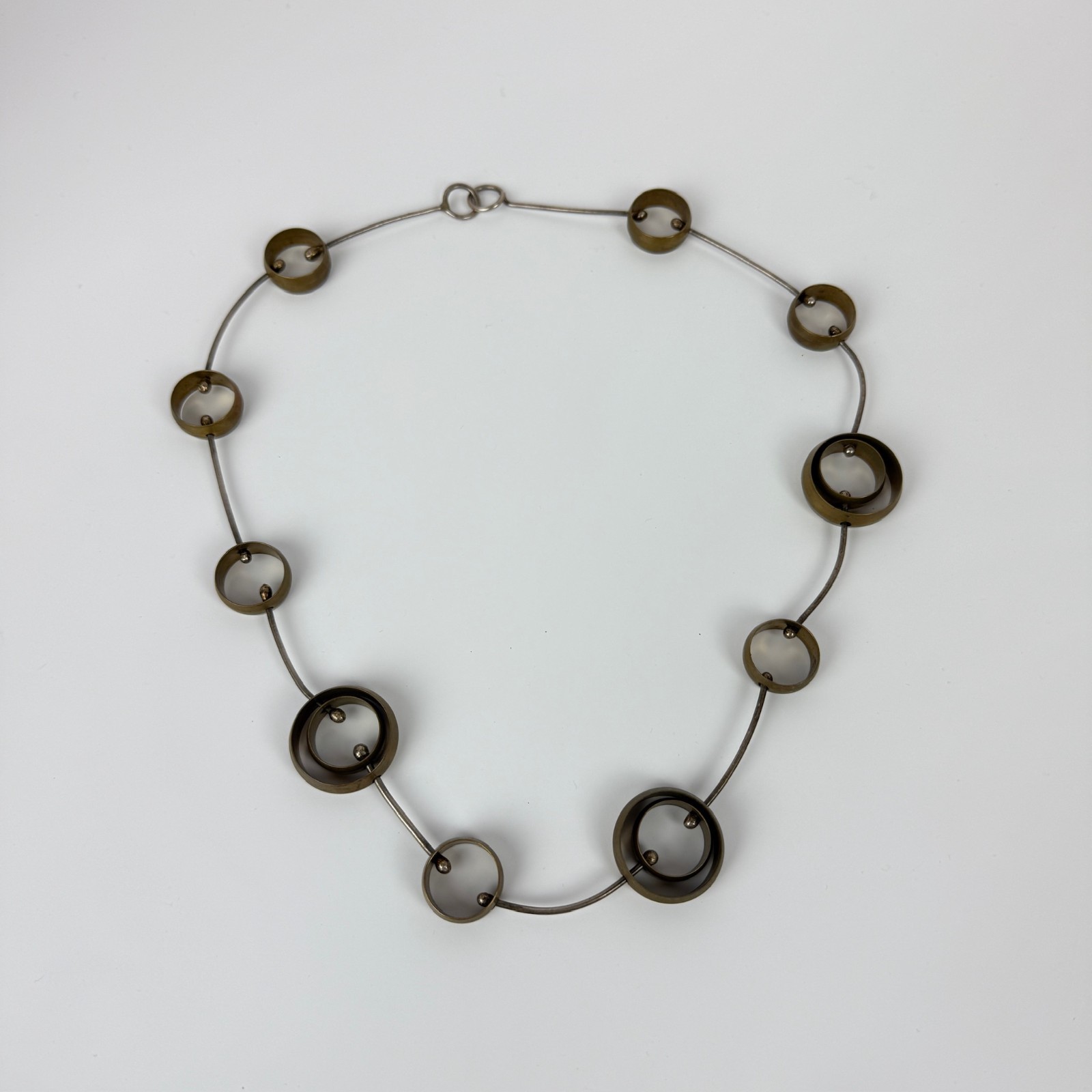 Artisan Circle Cut Out Chain 22″ Statement Necklace Copper Silver Mixed Metals