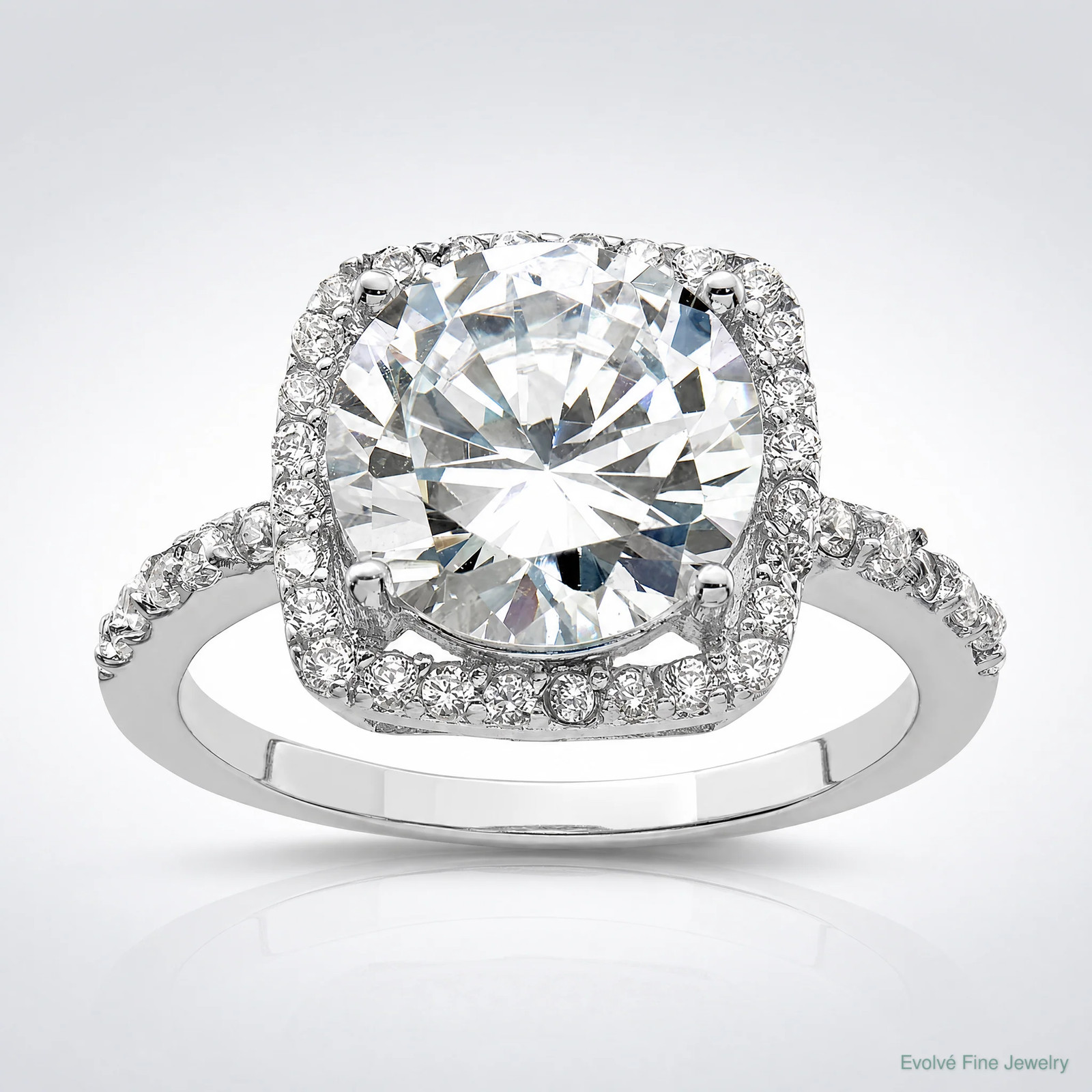 Sterling Silver Rhodium-Plated Polished CZ Square Halo Ring