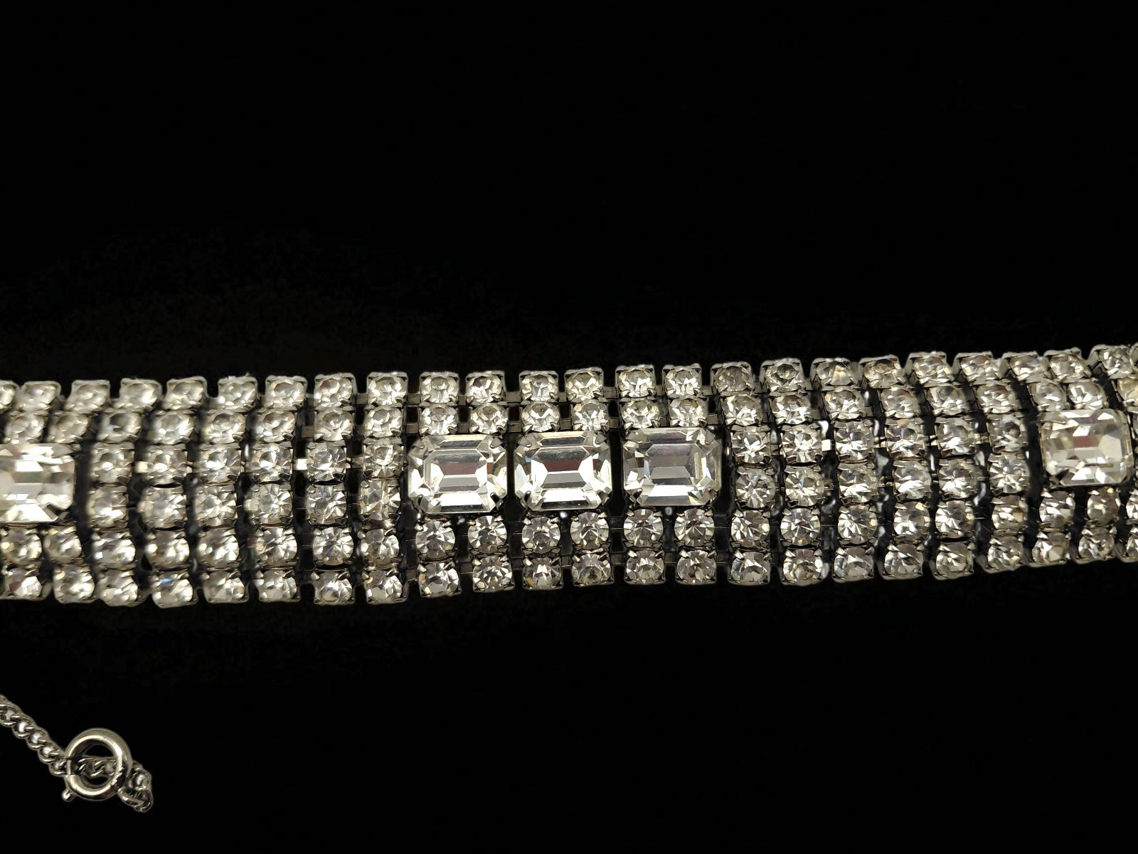 VTG WEISS Rhinestone Silver Tone Bracelet 6 rows, 7.5″ x 1″ – BEAUTIFUL!