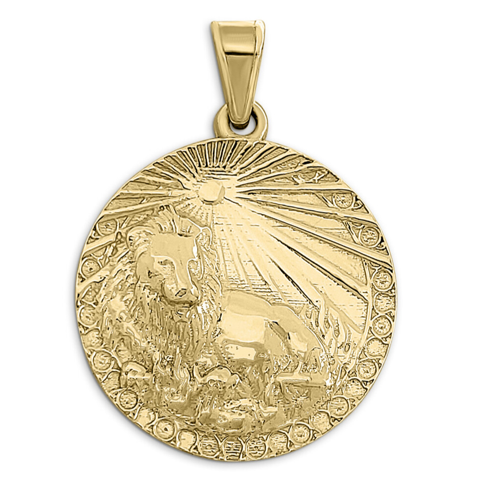 Real 14K Yellow Gold Leo Pendant, Zodiac Sign Coin Pendant Astrology Jewelry