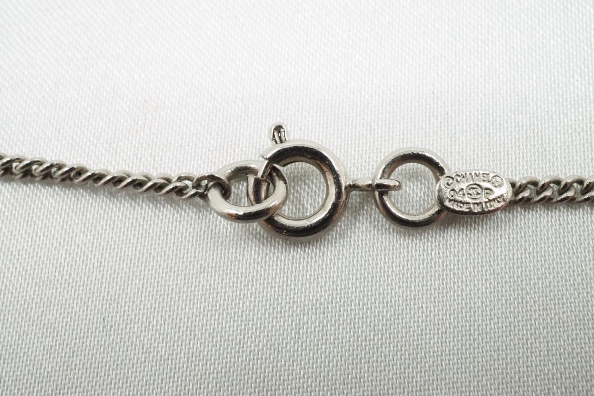 CHANEL 04P Necklace Coco Mark Heart Clover Accessory Silver Pink Red 7151j