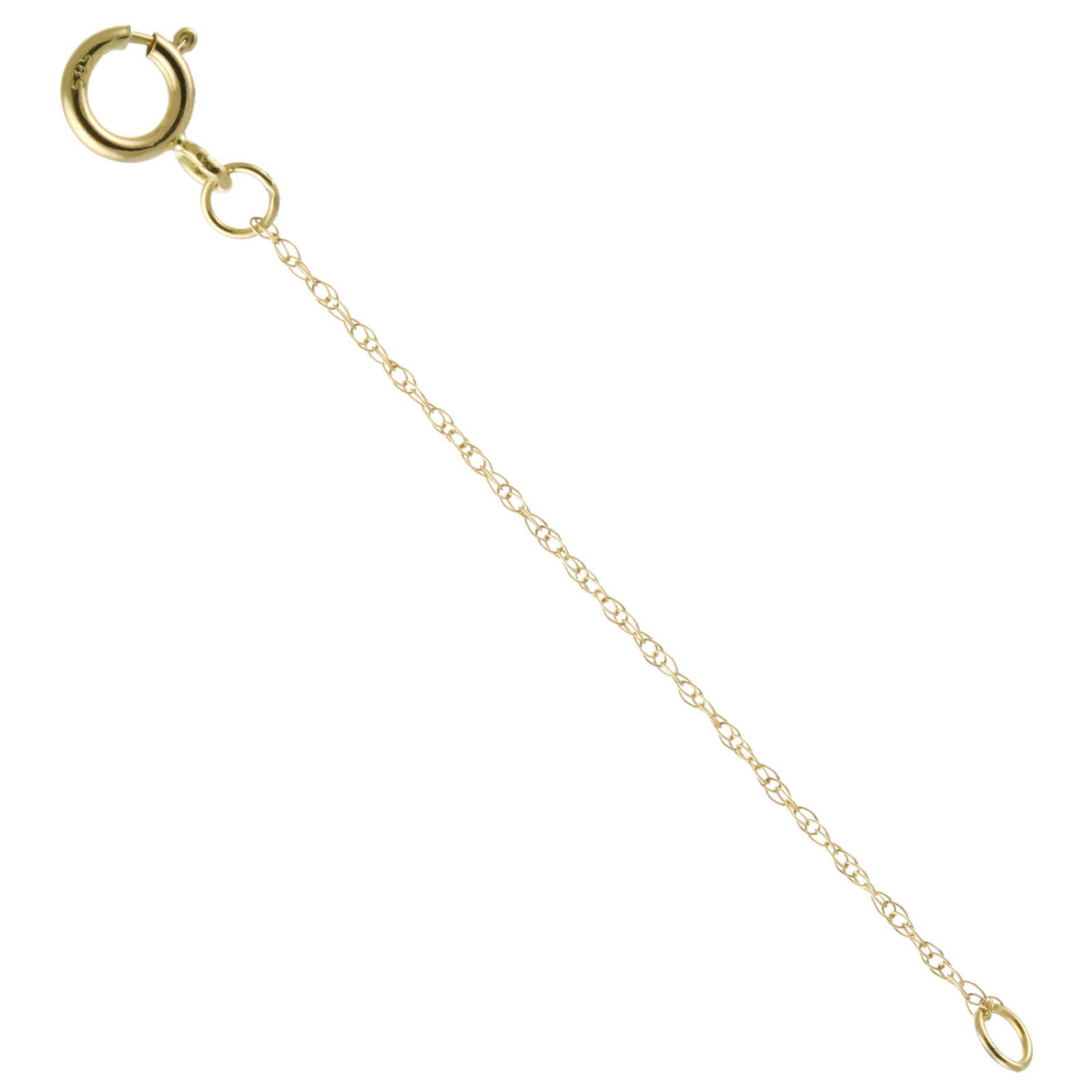 14k Solid Yellow Gold 0.9mm Rope Chain Extender With 4mm Spring Ring 1″ to 10″