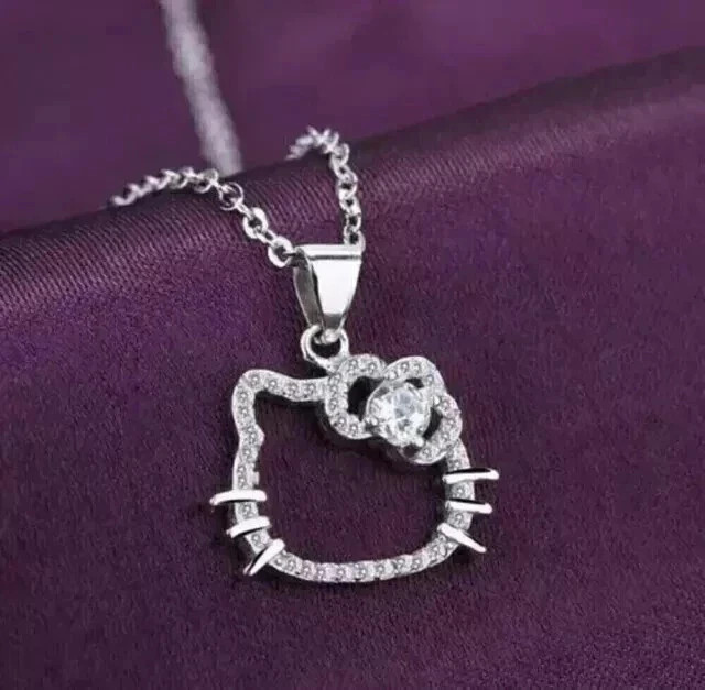 1.50Ct Round Cut Lab Created Diamond Hello Kitty Cat Pendant 925 Sterling Silver
