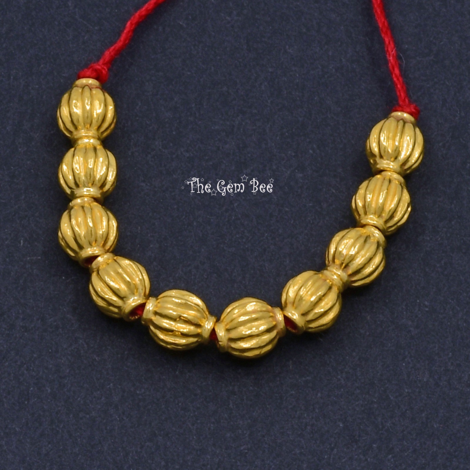 18k Solid Yellow Gold 4.2mmx5mm Fluted Fancy Spacer Finding Beads (2)