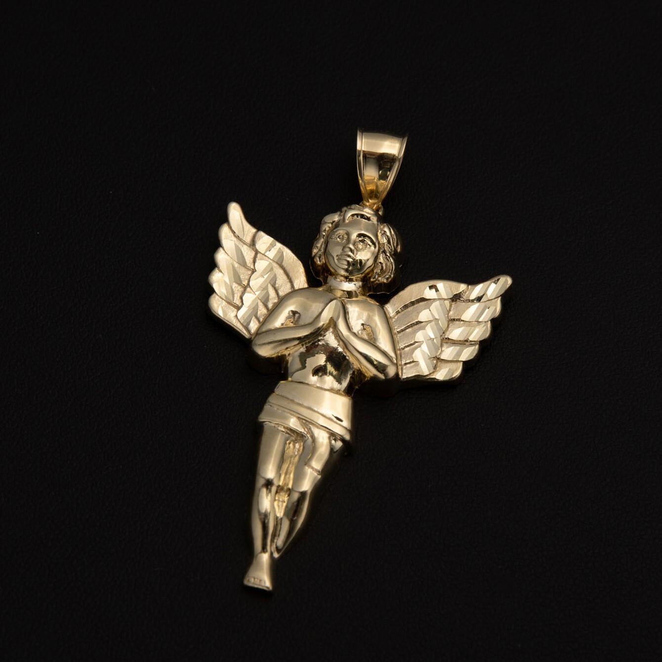 Diamond Cut Praying Angel Charm Pendant Real SOLID 10K Yellow Gold