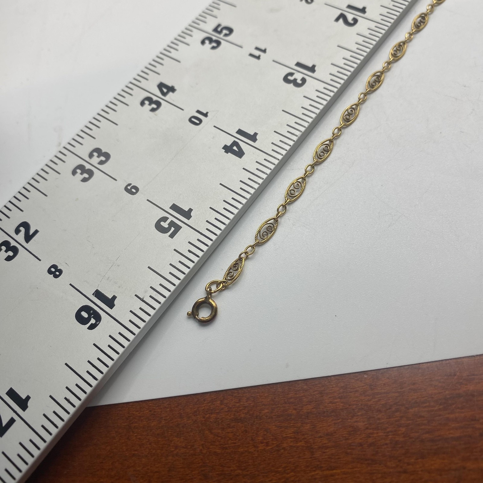 12K Gold Filled Filigree Link Chain Necklace 16 In Spring Ring Clasp Jewelry