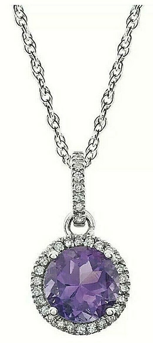 Amethyst & Real Diamond Halo-Styled 18″ Necklace 14K White Gold Finish $995