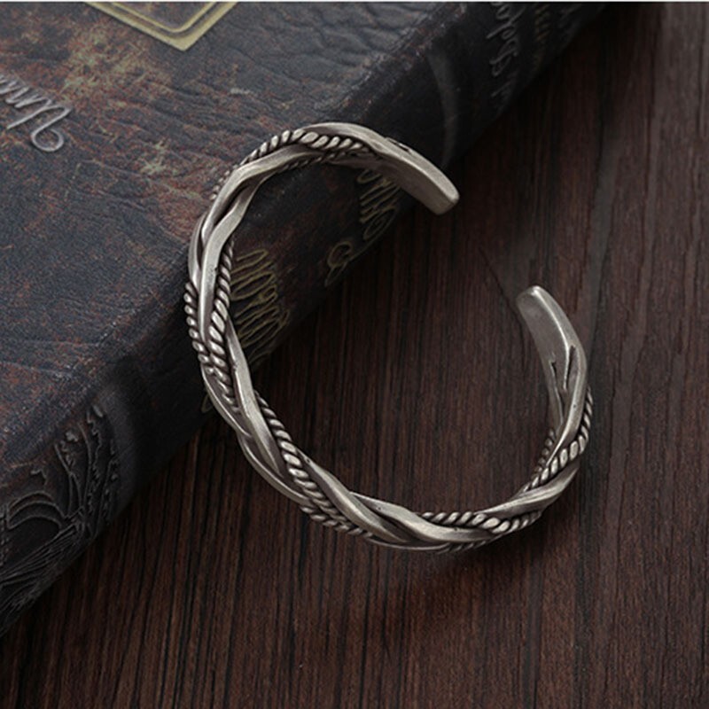Men’s 925 Sterling Silver Retro Cuff Adjustable Open Bangle Bracelet #B597