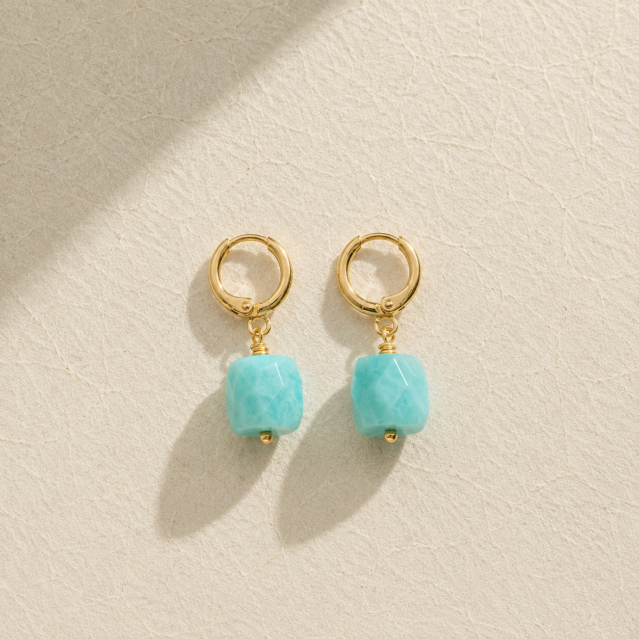 Natural Amazonite Cube Drop Earrings | 18K Gold Plated | Truth & Calm | Boho