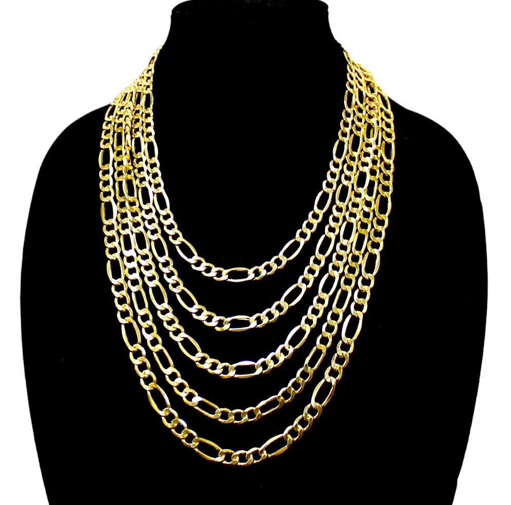 14K Yellow Gold SOLID Figaro Necklace Chain Link Real Gold 1.5mm-12mm 16″-30″