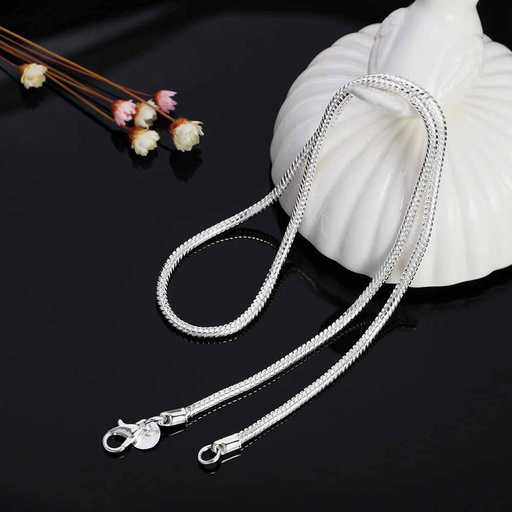 40-75Cm 925 Sterling Silver 1MM/2MM/3MM Solid Snake Chain Necklace for Men Women