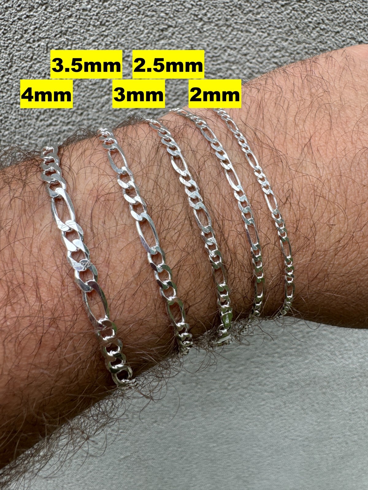 Figaro Link Chain Or Bracelet (2.5-10mm) Solid 925 Sterling Silver UNPLATED