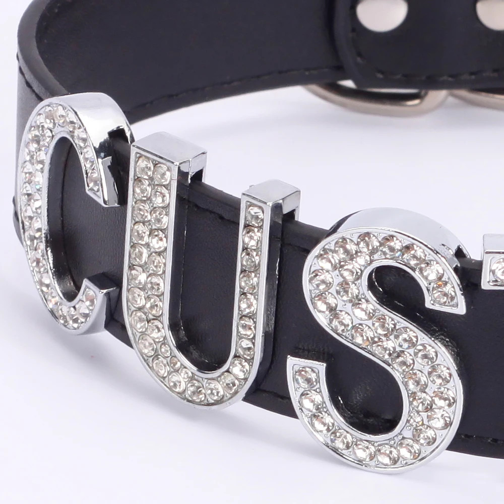 Custom Letters Necklaces 30mm Width Women Collar Choker Necklaces PU Leather H5