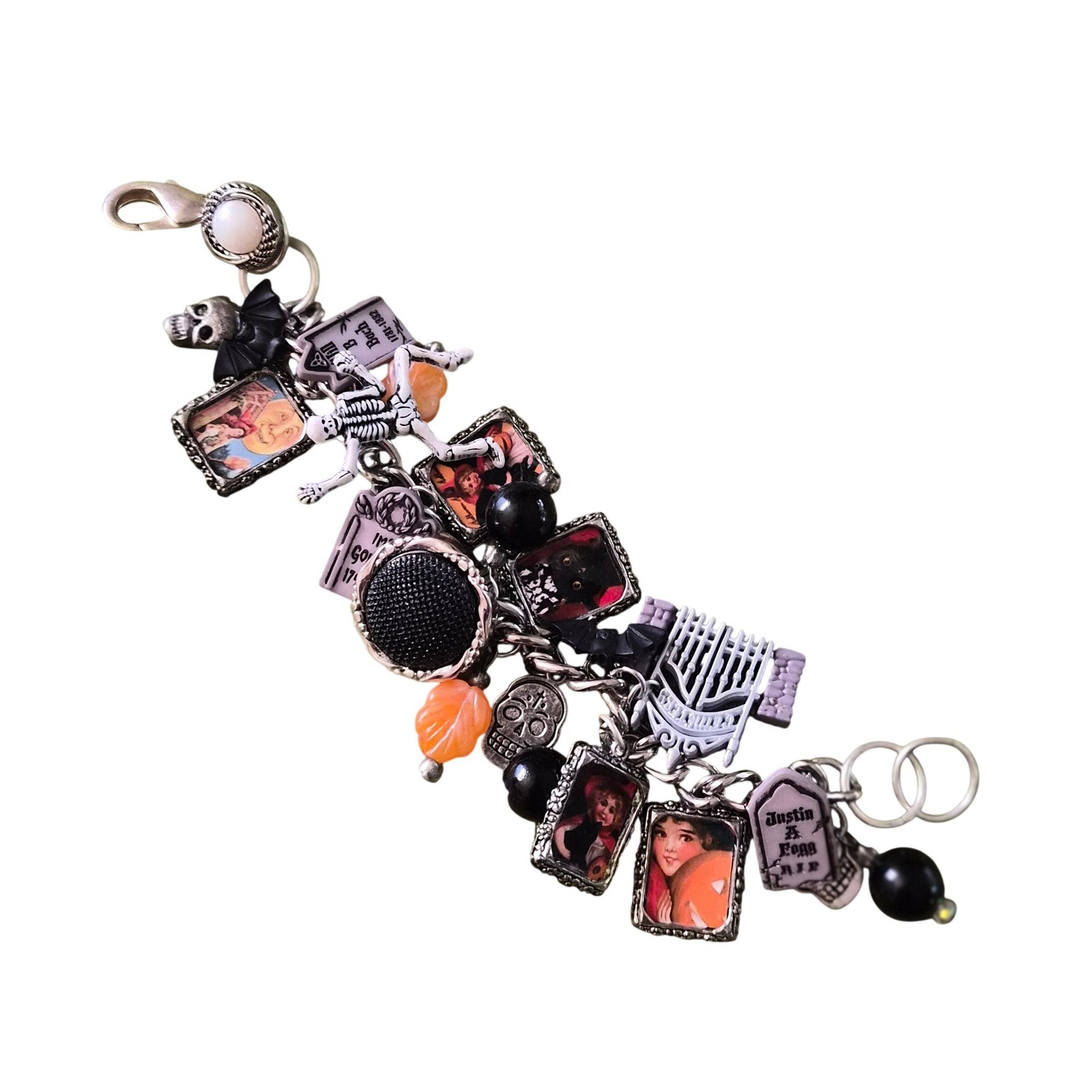 Halloween Charm Bracelet Vintage Style Spooky Skeleton Gravestone Gothic Jewelry