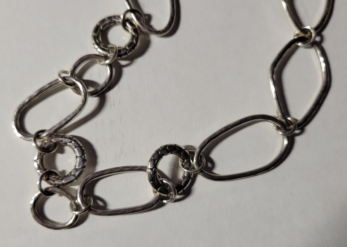 Brighton PEBBLE LINK Silver Open Oval Round Link Long Necklace, NWOT, w/Tin