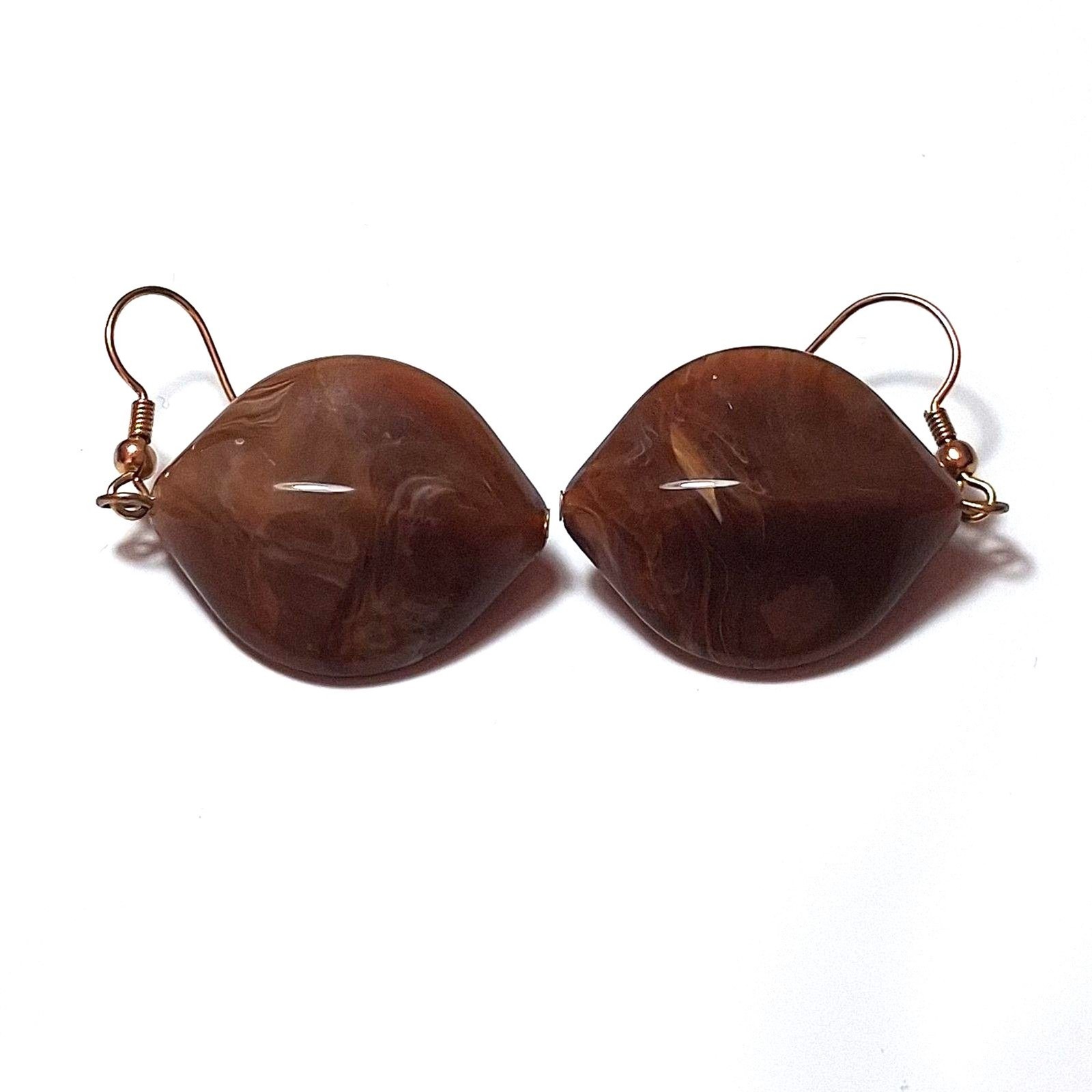 ​VINTAGE BROWN MARBLED ACRYLIC DROP EARRINGS CHUNKY LUCITE TORTOISE BOHO JEWELRY