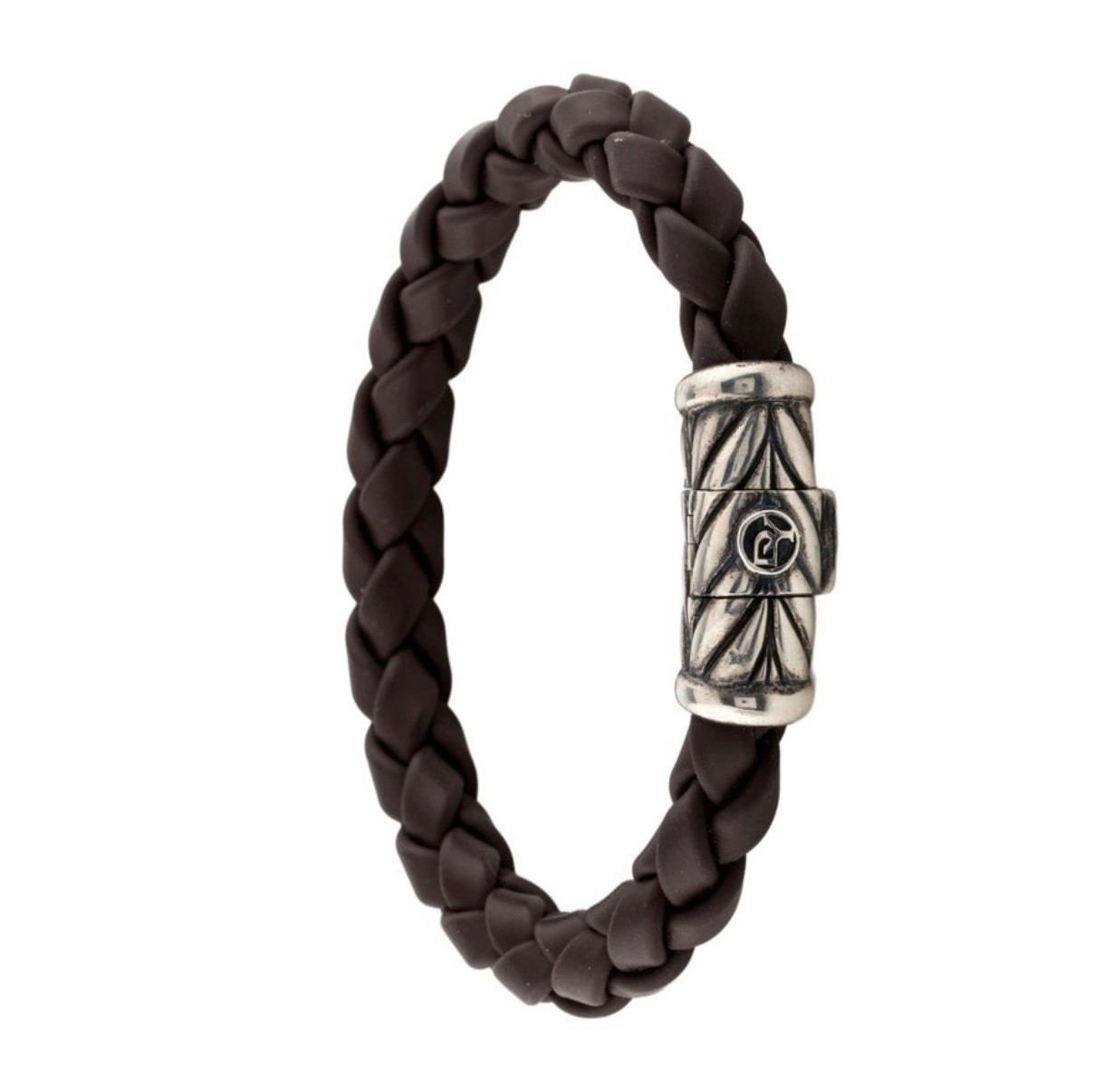DAVID YURMAN STERLING SILVER 925 BROWN LEATHER BRAIDED CHEVRON BRACELET