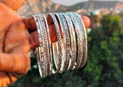 14 Set of Silver Bangles Solid 925 Silver Handmade Stackable Women Bangle SR107