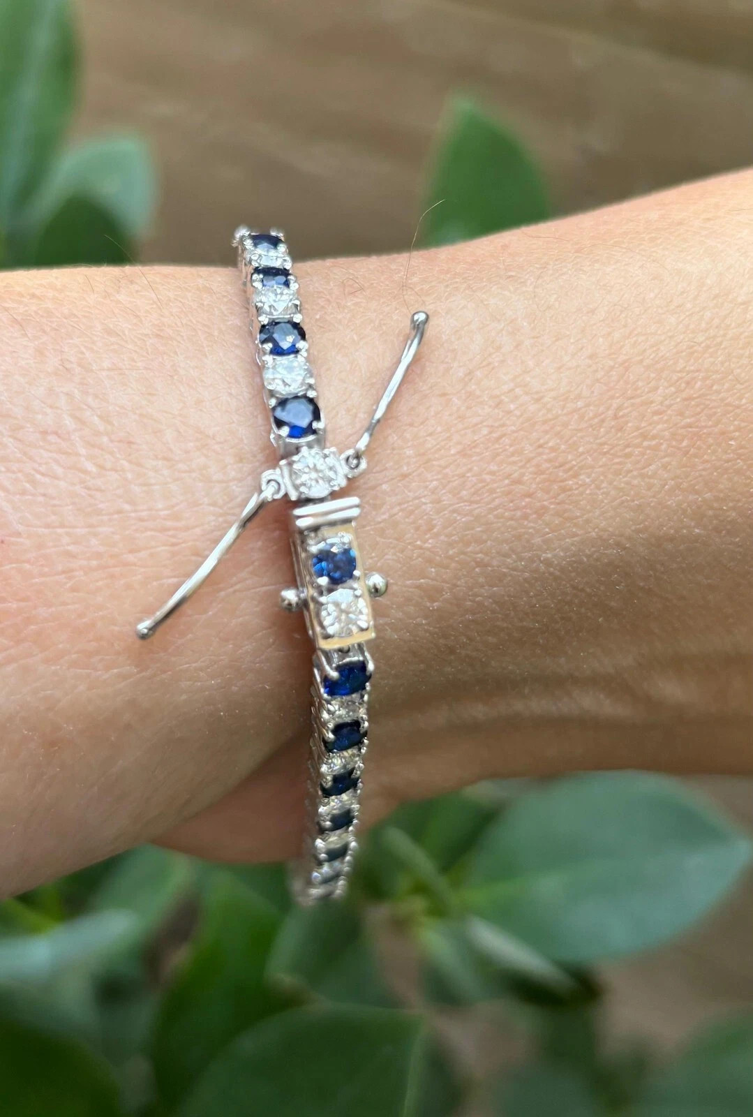 12.00 Ct Round Cut Natural Sapphire Diamond Bracelet 14K White Gold 7.5 Inch