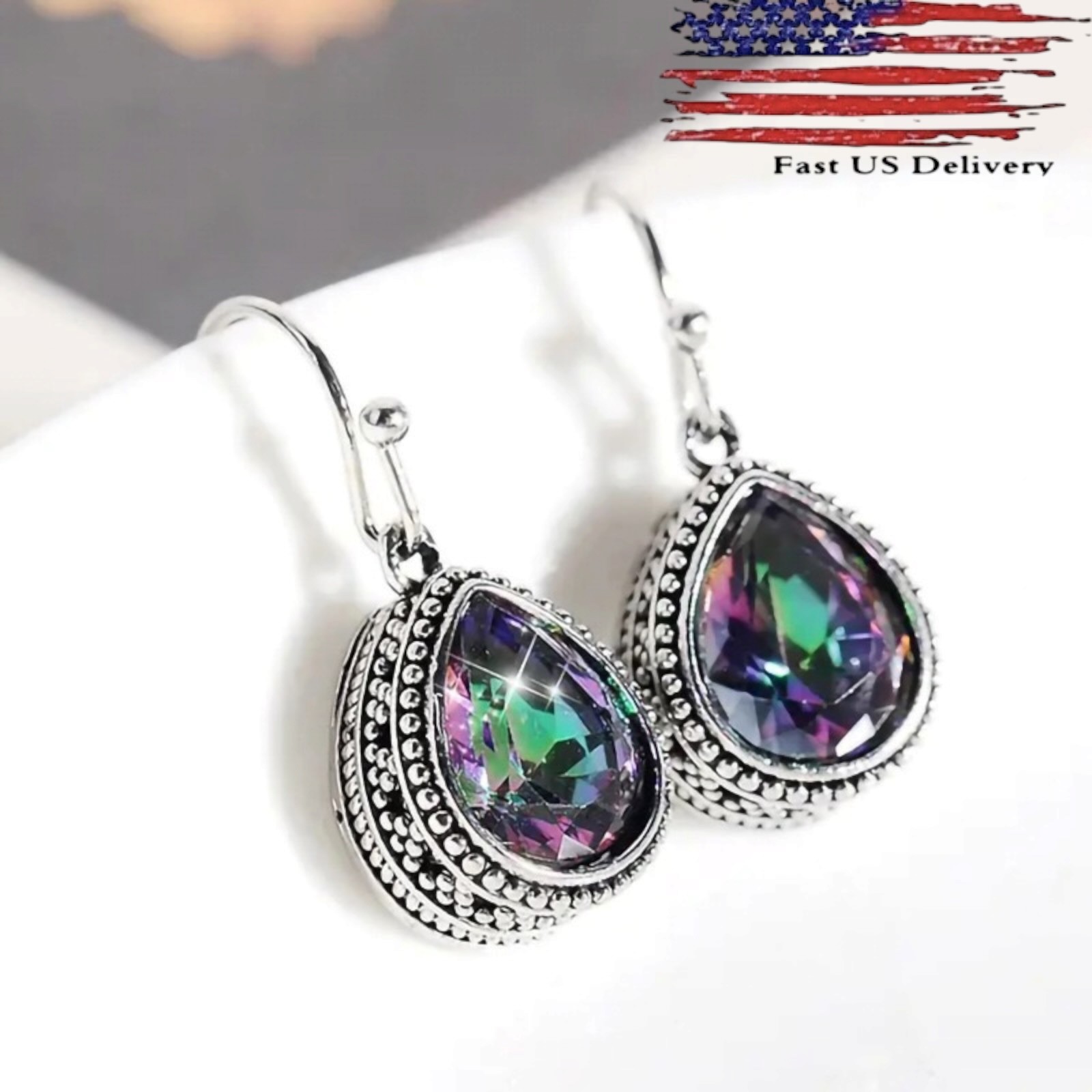 925 Silver Fashion Women Hook Dangle Drop Earrings Cubic Zirconia Jewelry B 74