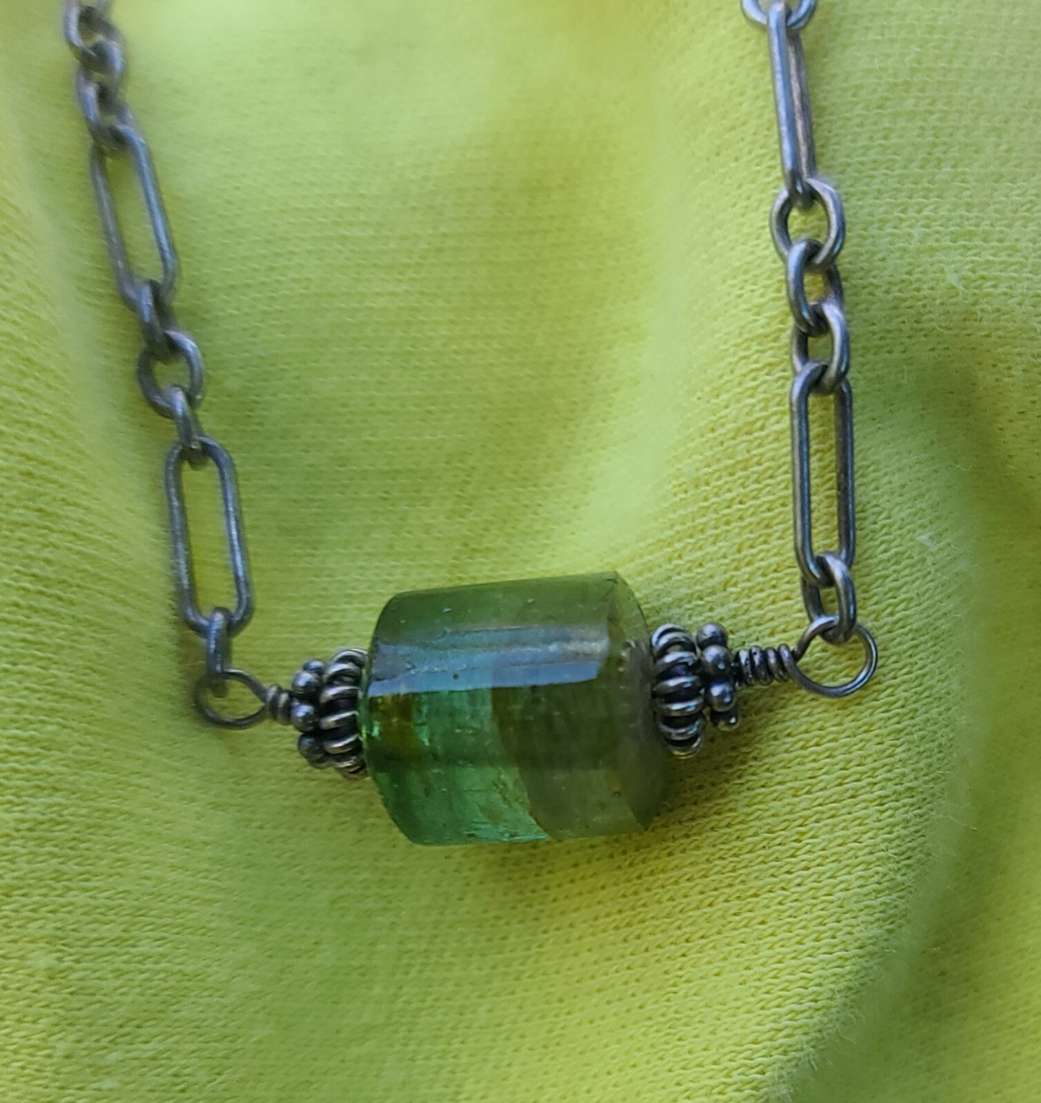 Vintage Sterling 925 Solid Silver Flourite Pendant Chain 17.75″ Necklace 3mm W
