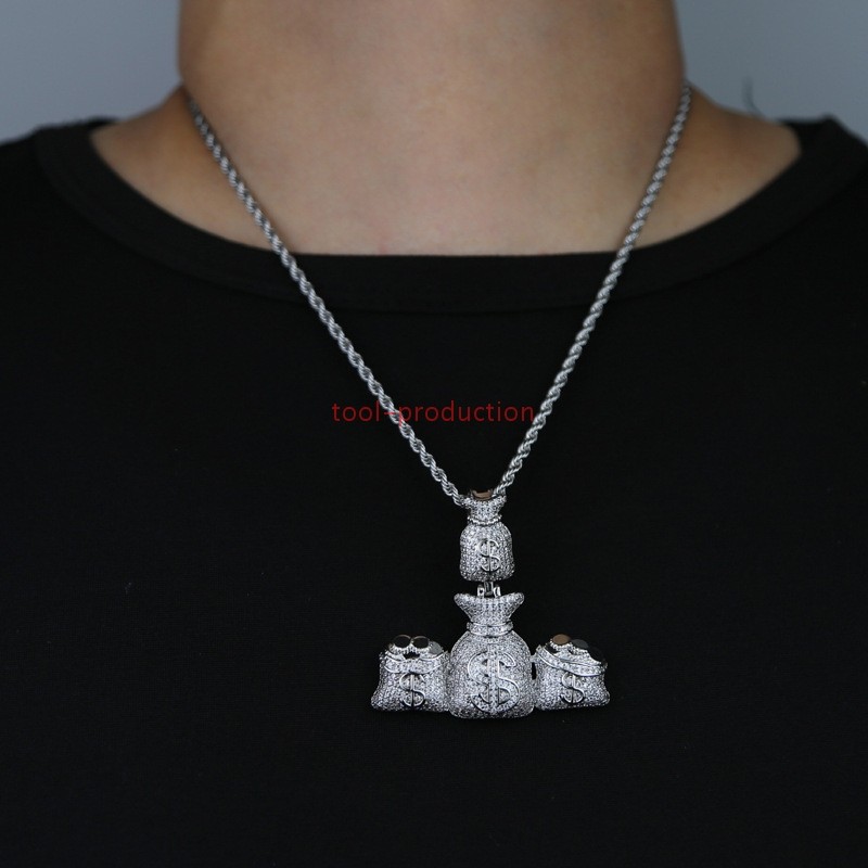 tool-production Hip Hop Style Multi Money Bag Zircon Pendant With Free Chain