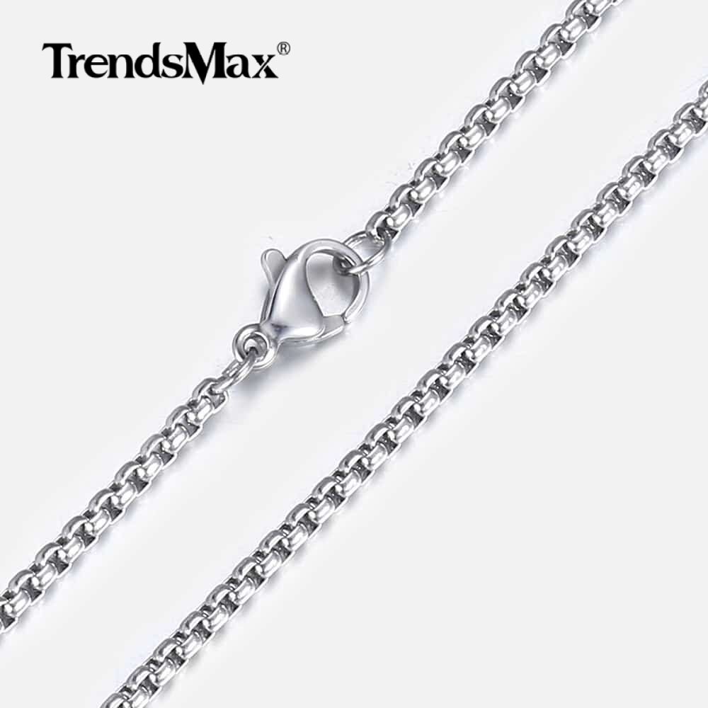 2MM 16-30INCH Long Silver Smooth Box Chain Necklace Choker Stainless Steel Link