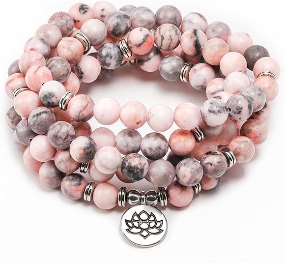 108 Mala Beads Wrap Bracelet 8mm Natural Stone Yoga Necklace Lotus Pendant