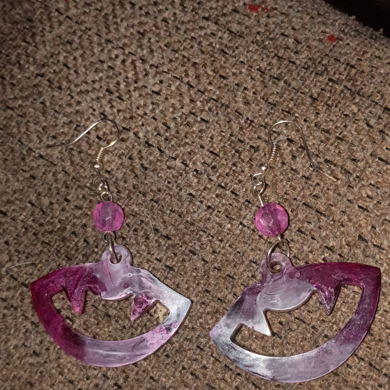 Pink & White Handmade Resin Asymmetrical Dangle Drop Hook Earrings for Lobe