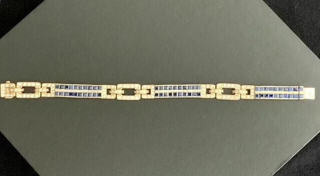 12 Ct Princess Cut Lab-Created SapphireTennis Bracelet 14K Yell Gold Plated 7.5″