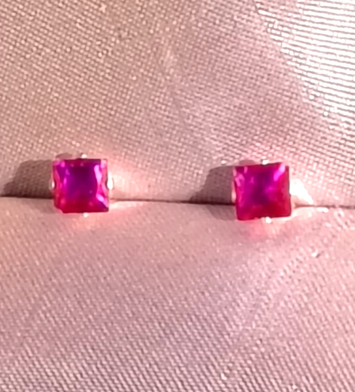 PETITE SQUARE 4MM RUBY STERLING SILVER STUDS– .50CTW