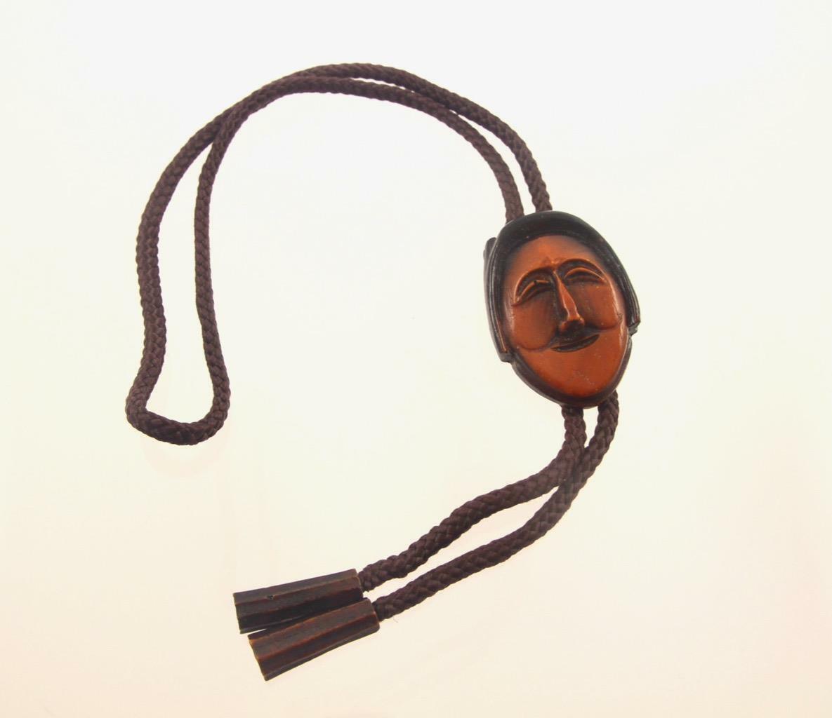 Vintage Korean Carved Face Hahoetal Mask Men’s Bolo Tie