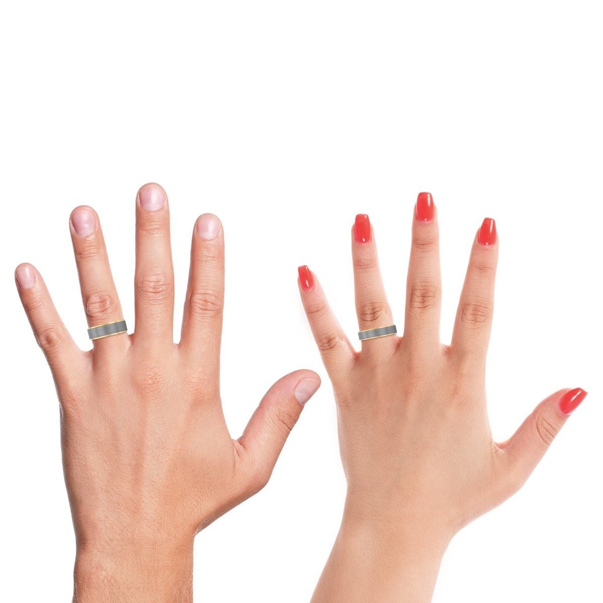 SAINT | Gold Ring, Brushed, Silver Tungsten Ring, Gold Beveled Edges