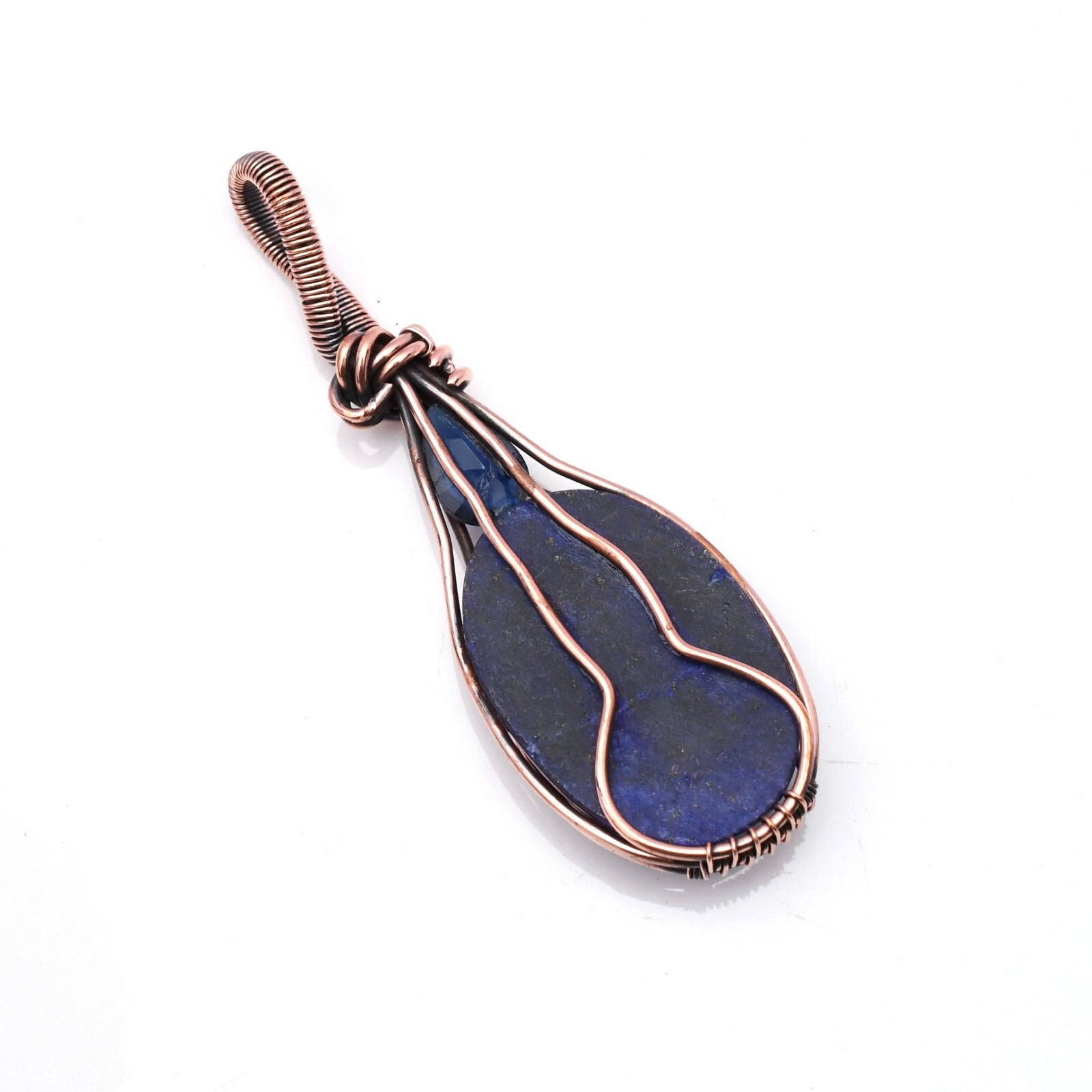 Lapis Lazuli Pendant Copper Wire Wrapped Handmade Jewelry Pendant 2.15″