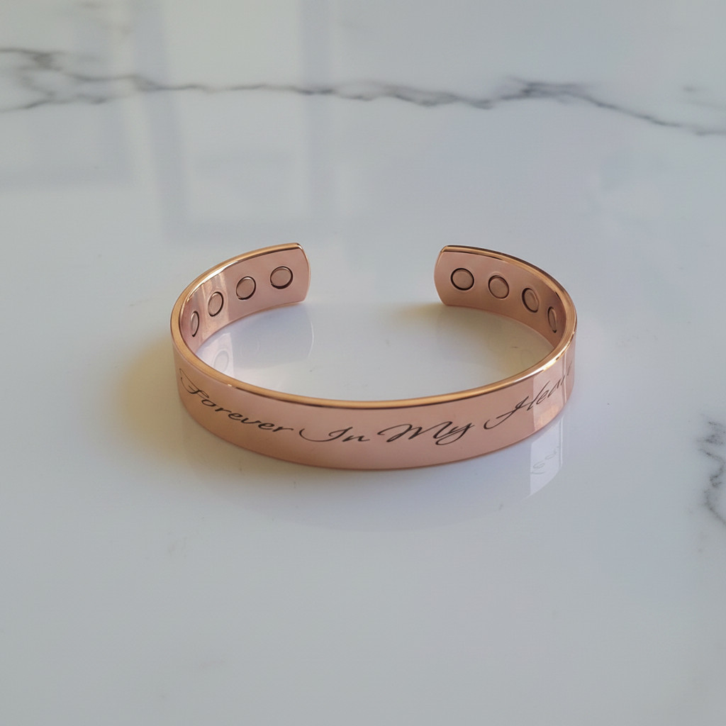 Pure Solid Copper Magnetic Bracelet Arthritis Pain 12mm Cuff Forever In My Heart