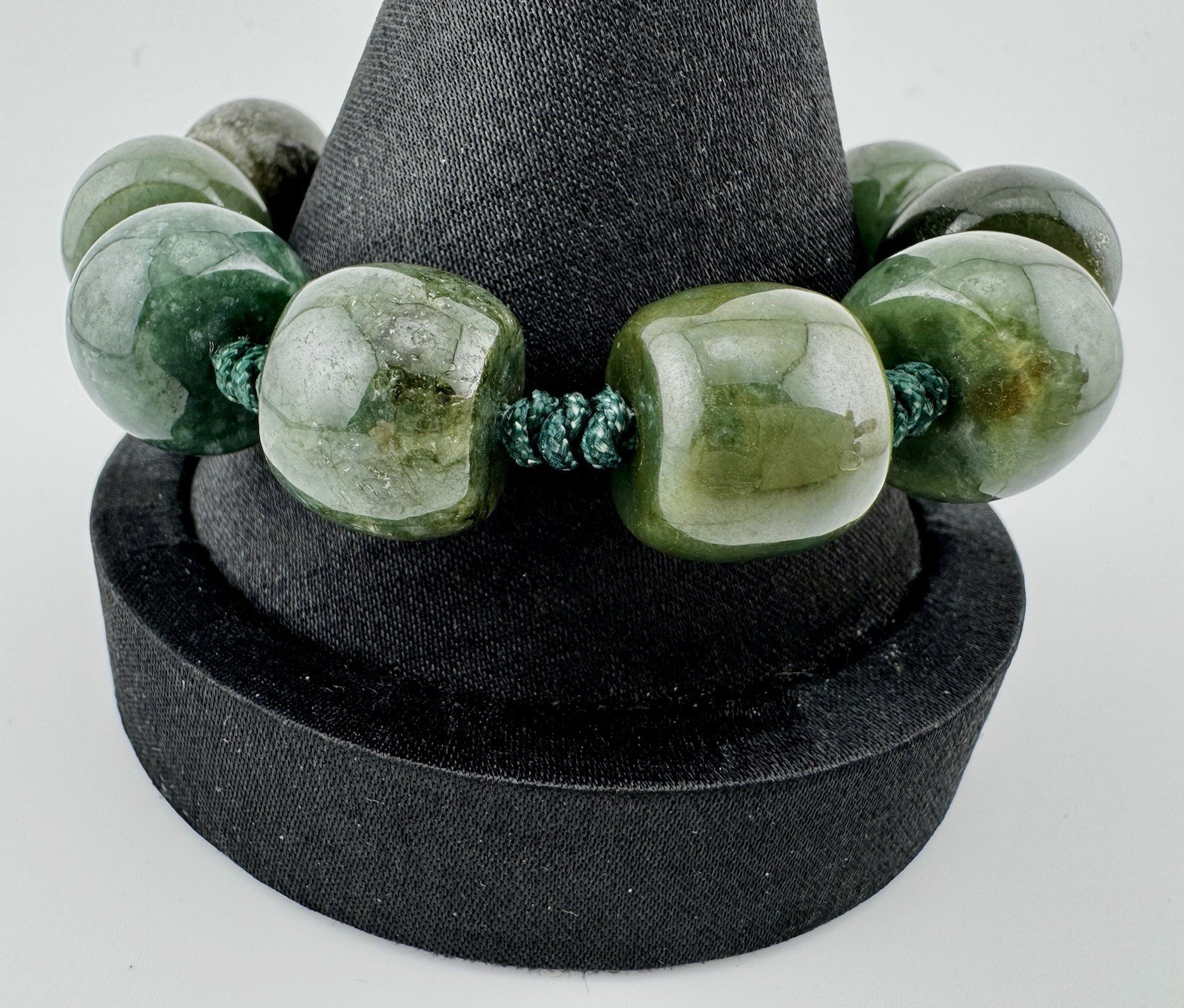 Nephrite Jade 18mm Barrel Bead Bracelet Green Gemstone Adjustable Cord Unisex