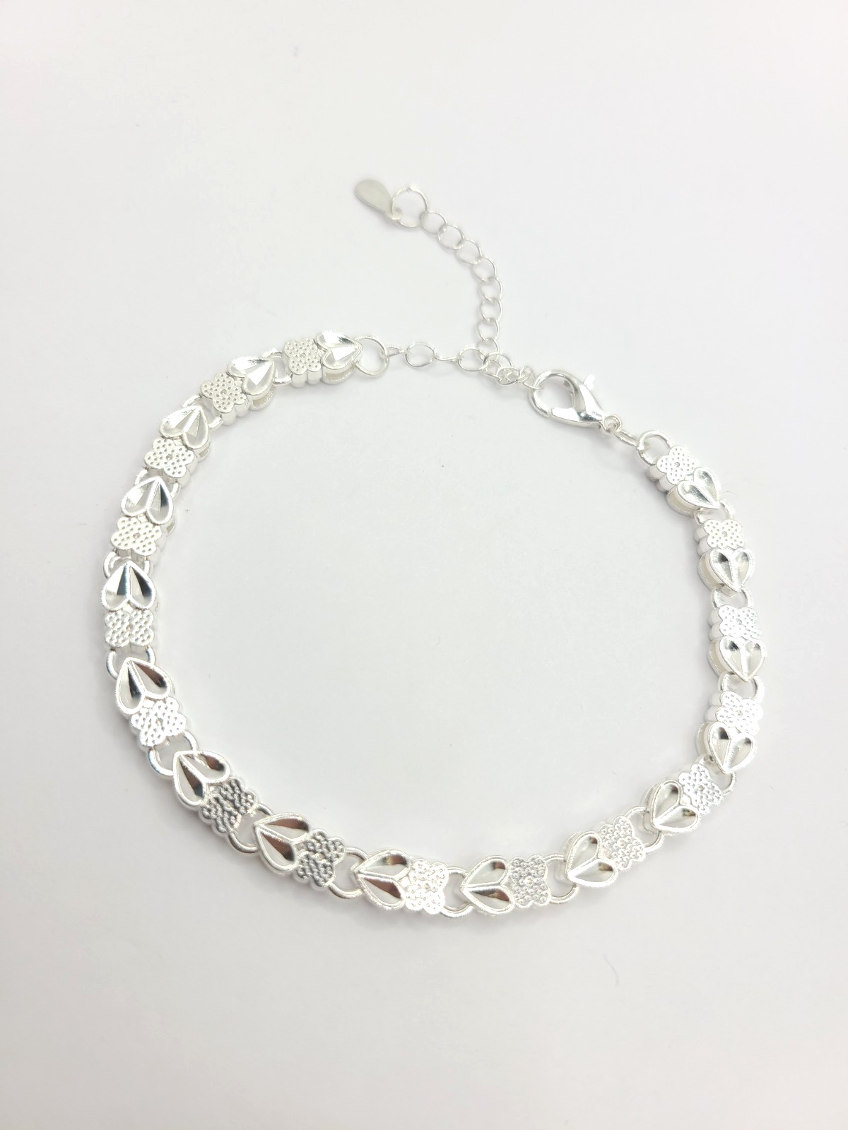 5.5mm Heart & Clover S925 Sterling Silver Plated Chain Bracelet 7″ + 2″ EXT