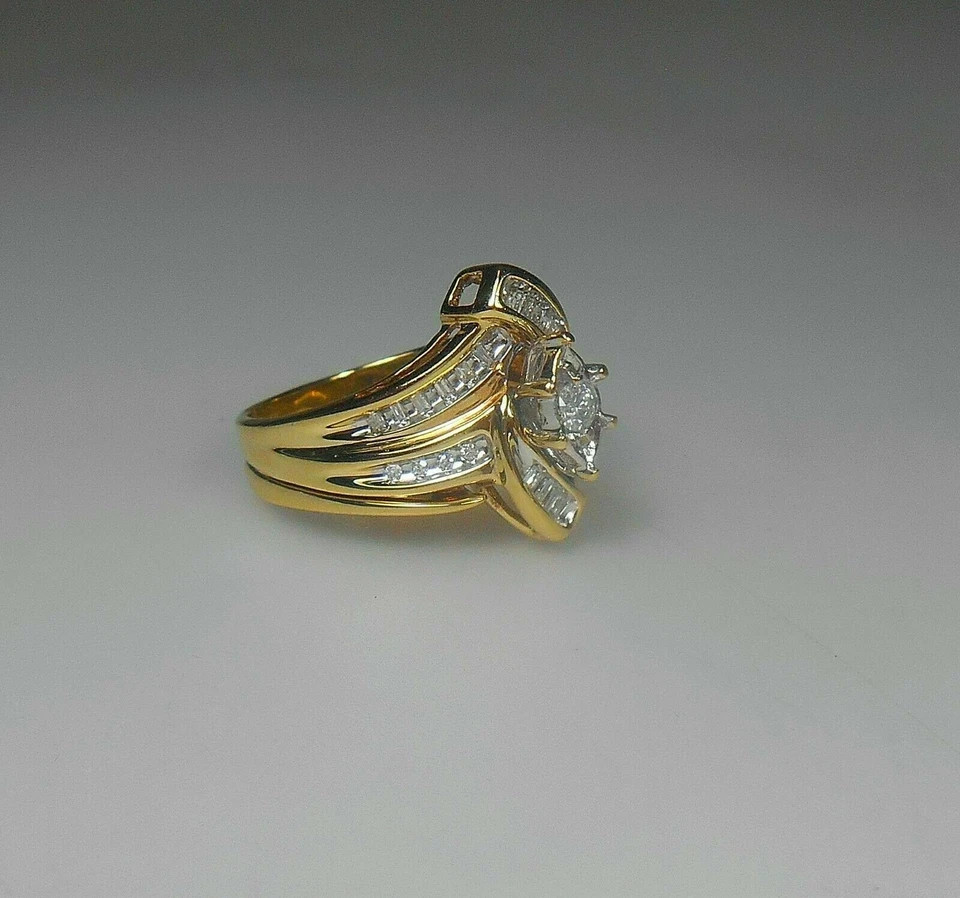 2 Ct Round Baguette Natural Moissanite Engagement Ring Yellow Gold Plated Silver